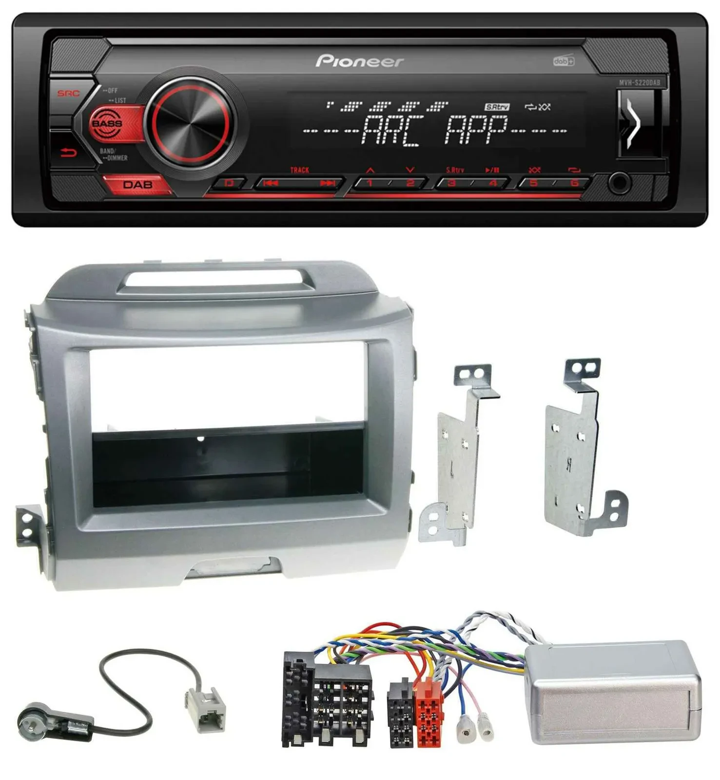 Автомагнитола для Kia Sportage 3 (2010–2015) Pioneer 1DIN DAB, MP3, USB, серебристая