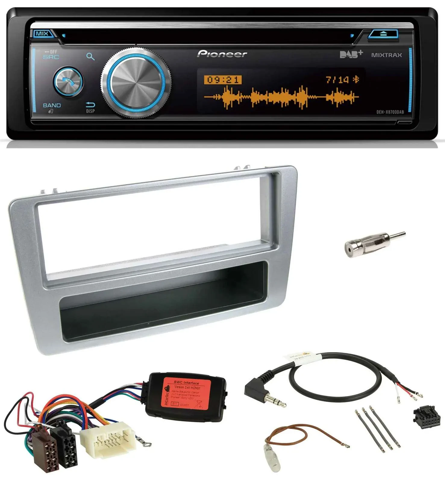 Автомагнитола для Honda Civic 2001–2003 Pioneer DAB USB CD Bluetooth, серебристая