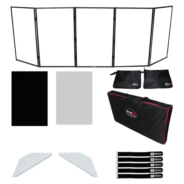 ProX XF-5X3048B Black Aluminum Scrim DJ Facade w White Shelves & Bag