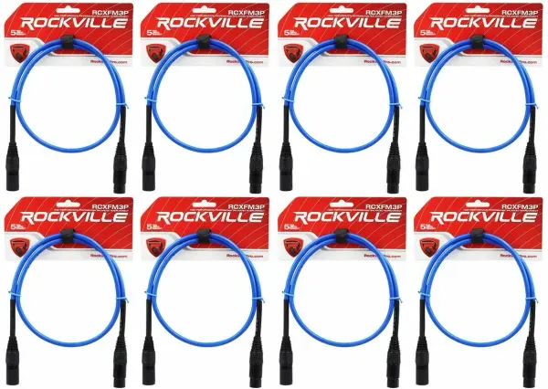 Микрофонный кабель Rockville RCXFM3P-BL Blue 0.9 м (8 штук)