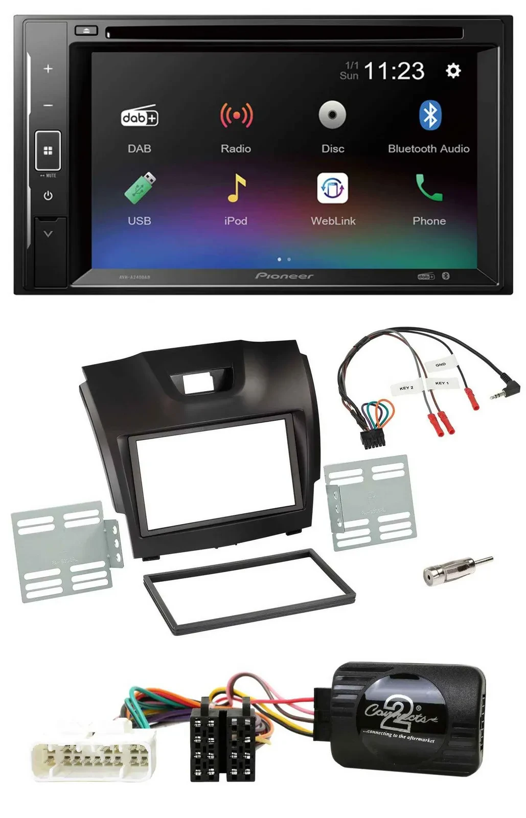 Pioneer Bluetooth Lenkrad USB 2DIN DAB DVD Autoradio für Isuzu D-Max ab 12 dunke