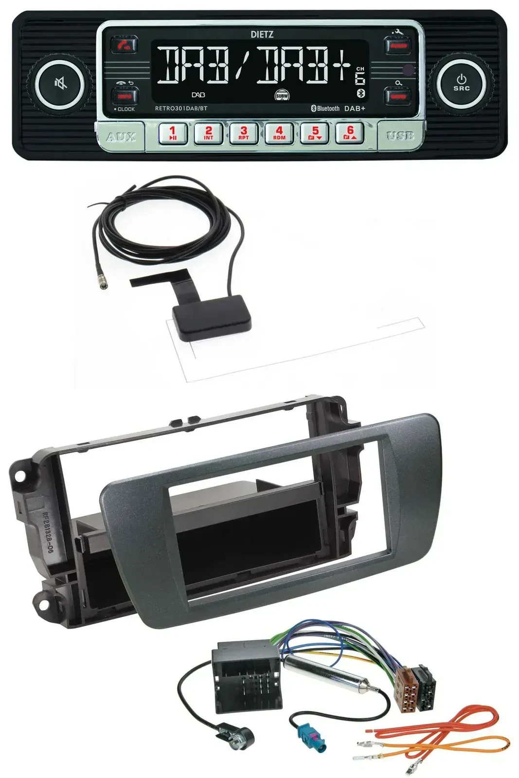 Dietz DAB Bluetooth USB MP3 Autoradio für Seat Ibiza ab 08 azabacheschwarz