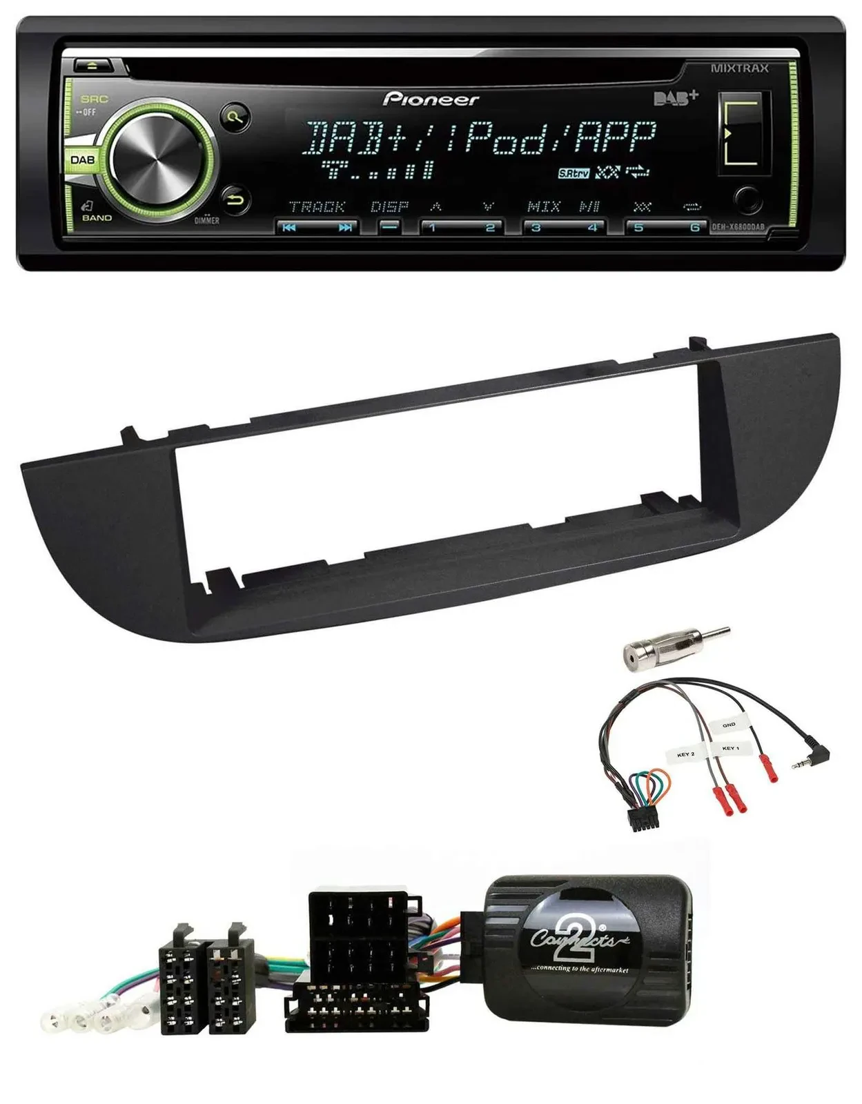 Pioneer DAB USB MP3 Lenkrad CD Autoradio für Fiat 500 ab 2007 schwarz