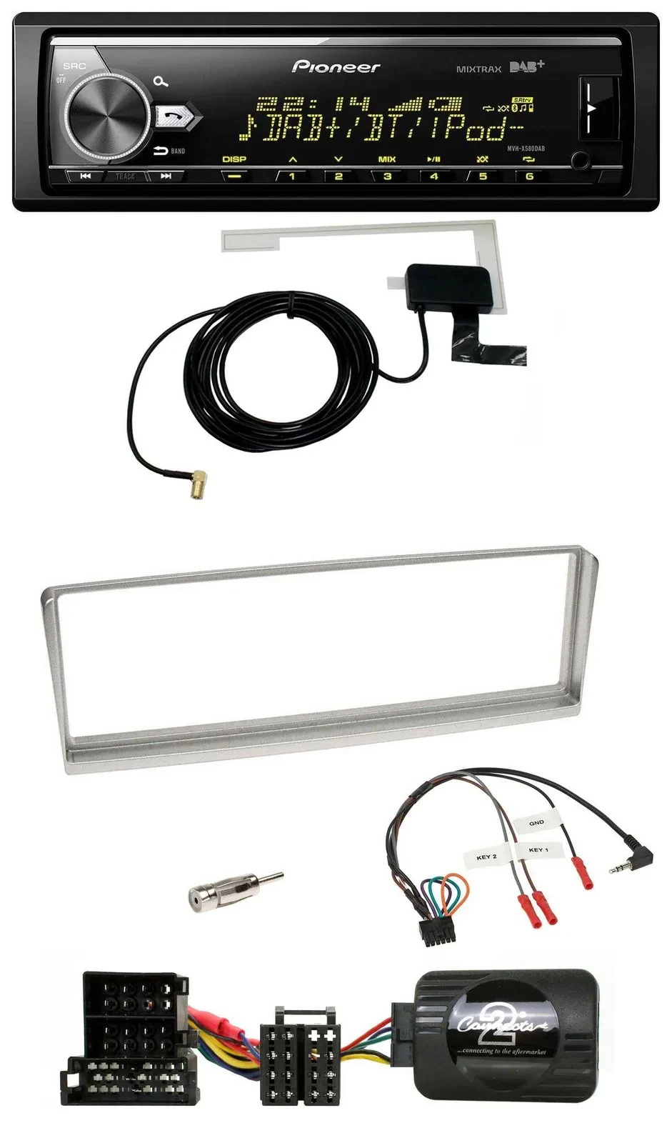 Автомагнитола для Alfa Romeo 156 (2002–2003) Pioneer Bluetooth, DAB, USB, серебристая, поддержка кнопок на руле