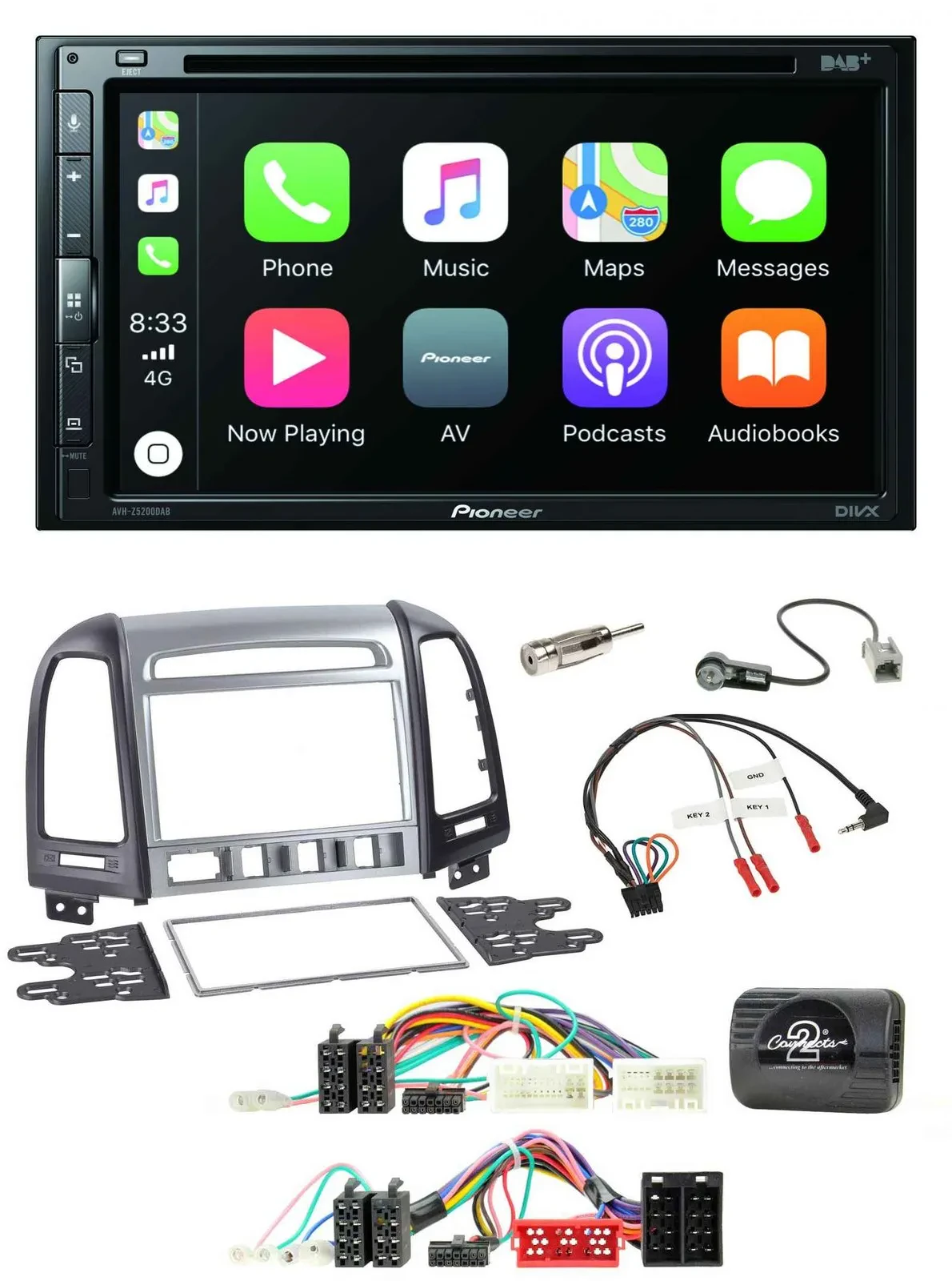Pioneer DVD 2DIN Lenkrad DAB Bluetooth USB Autoradio für Hyundai SantaFe 2010-20