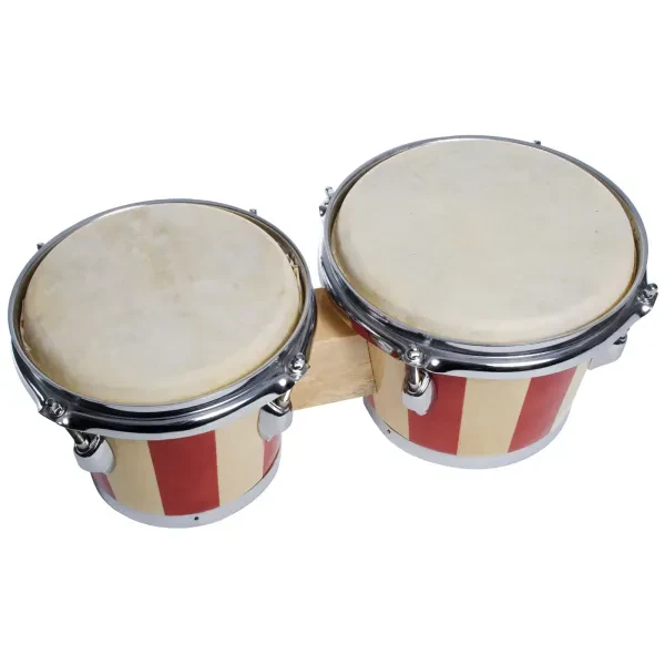 DB-105 Bongos 7&8, Holz, Natur&Rot Streifen, Synthetik Fell, Chrome HW