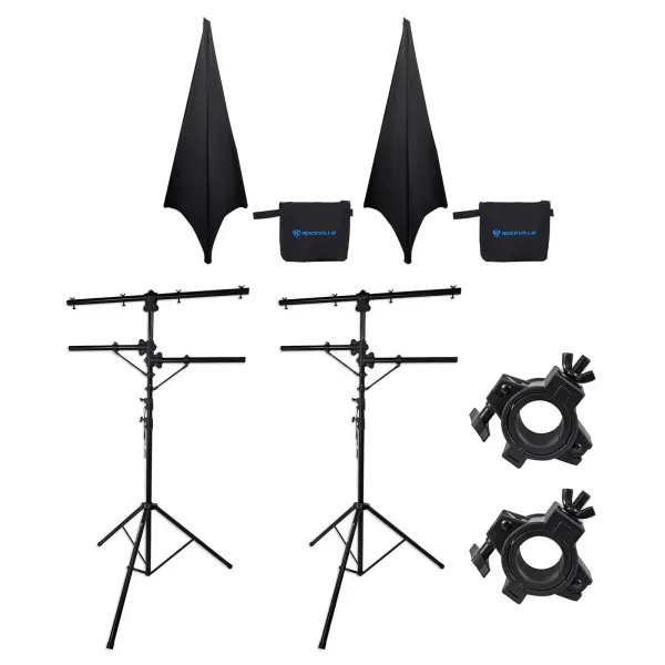 (2) Rockville RVLS1 Lighting Tree Light Stands + Scrim Werks Black Cloth Covers