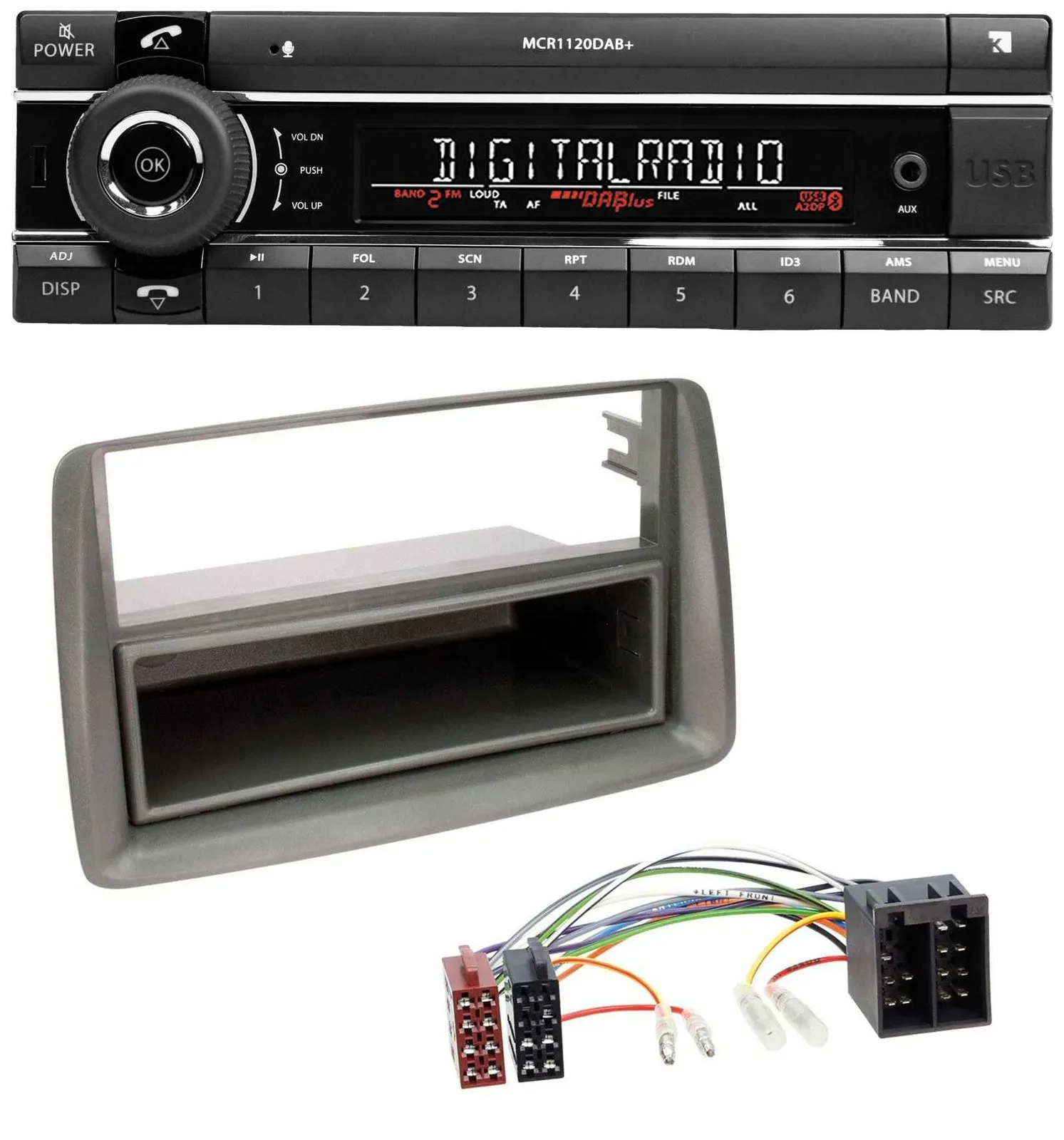 Kienzle Bluetooth MP3 USB DAB Autoradio für Fiat Panda (169 2003-2012) grau