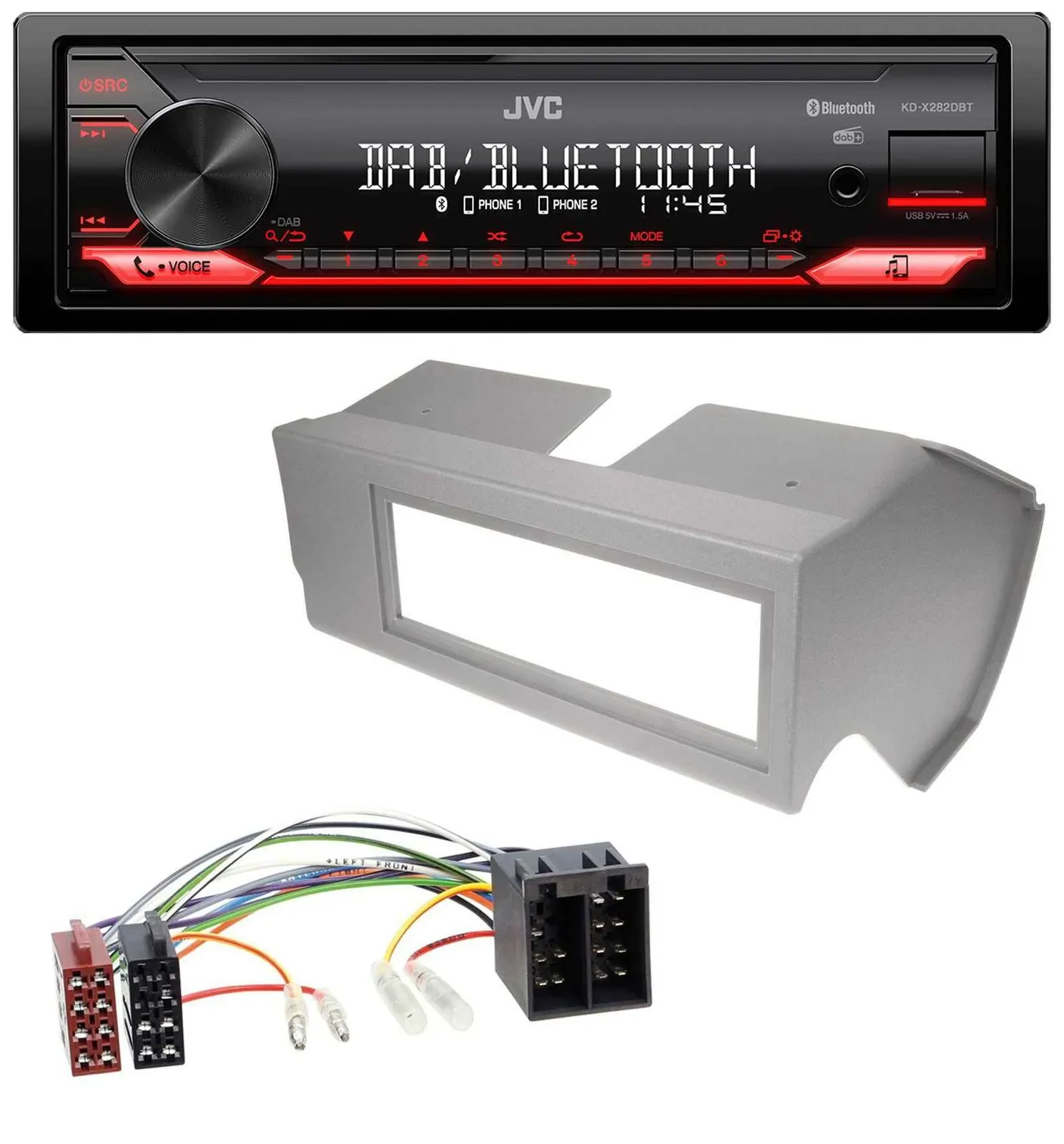 JVC Bluetooth USB DAB MP3 Autoradio für Fiat Panda (bis 2002) - grau