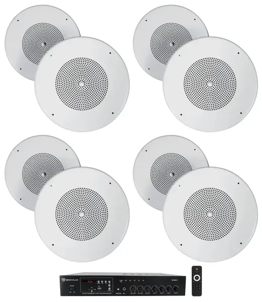 Rockville Commercial Amp Receiver+(8) 8" 70v Background Music Ceiling Speakers