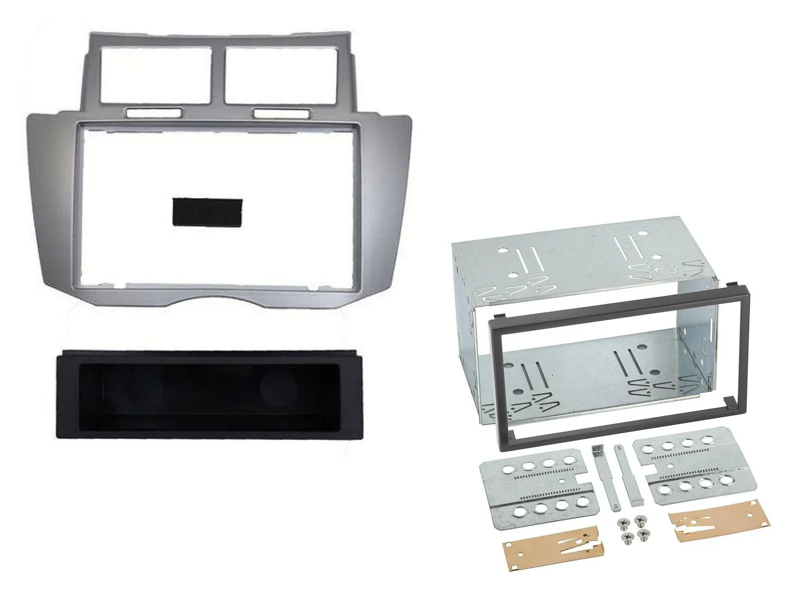 Einbaurahmen Set Doppel DIN Autoradio für Toyota Yaris 2007-2011 silber