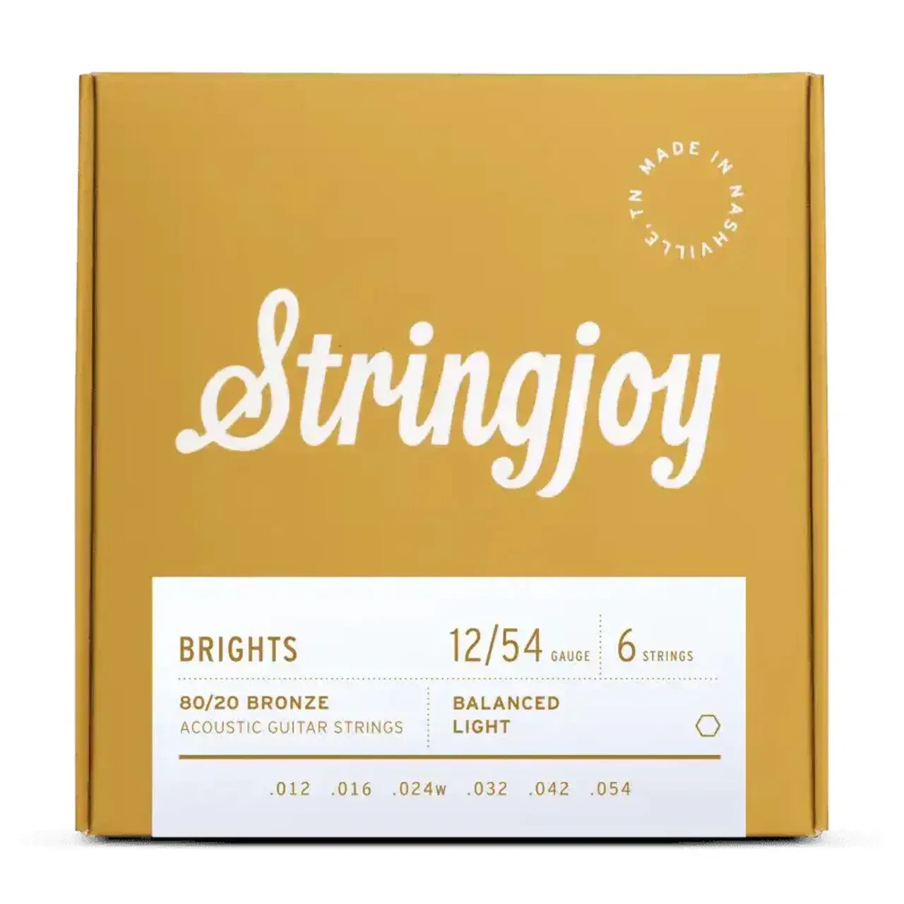 Струны для акустической гитары StringJoy Brights 80/20 Bronze 12-54 (Light Gauge, набор, 6 струн)