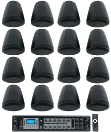 (16) JBL Control 64P/T 4" 30w Commercial 70v Black Pendant Speakers+Amplifier