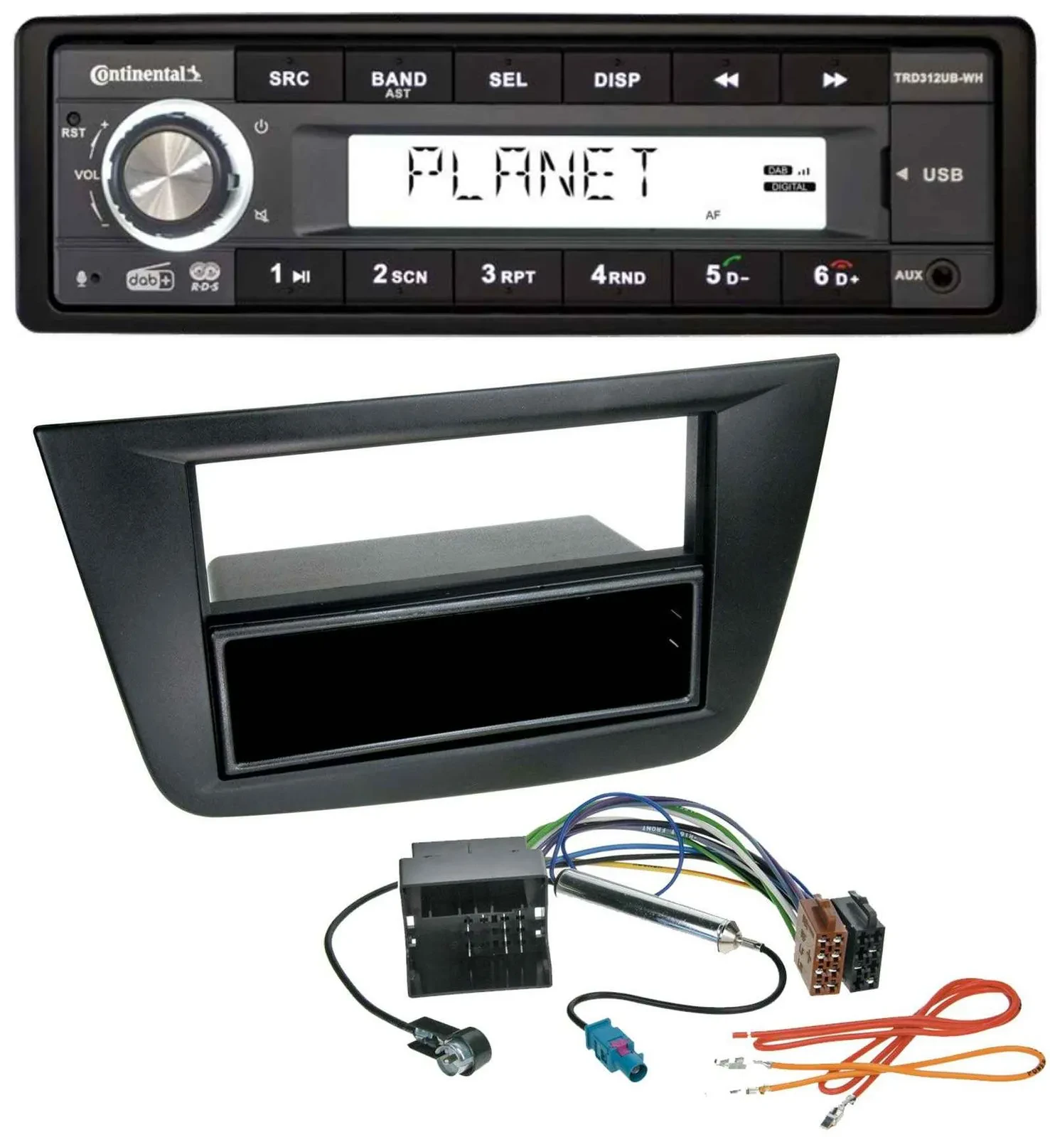 Continental USB 1DIN AUX DAB MP3 Autoradio für Seat Toledo Altea ab 05 schwarz