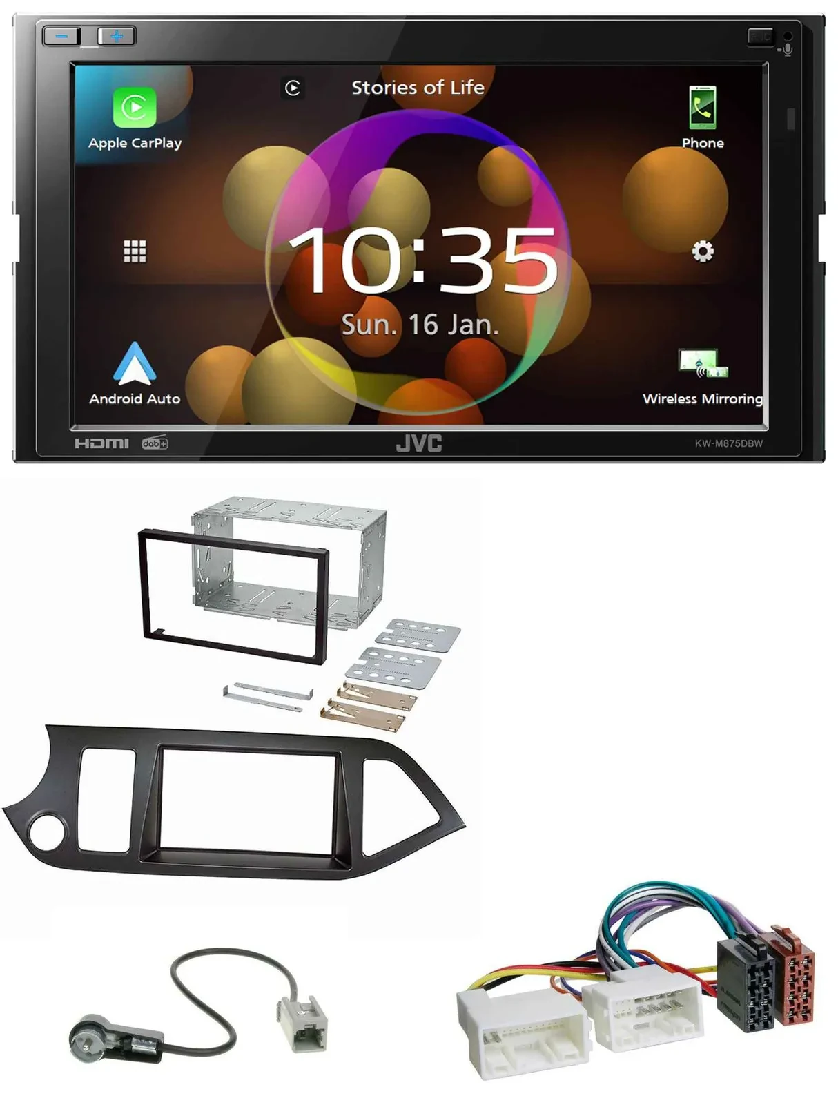 JVC DAB MP3 2DIN Bluetooth USB Autoradio für Kia Picanto ab 11 Start-Stop