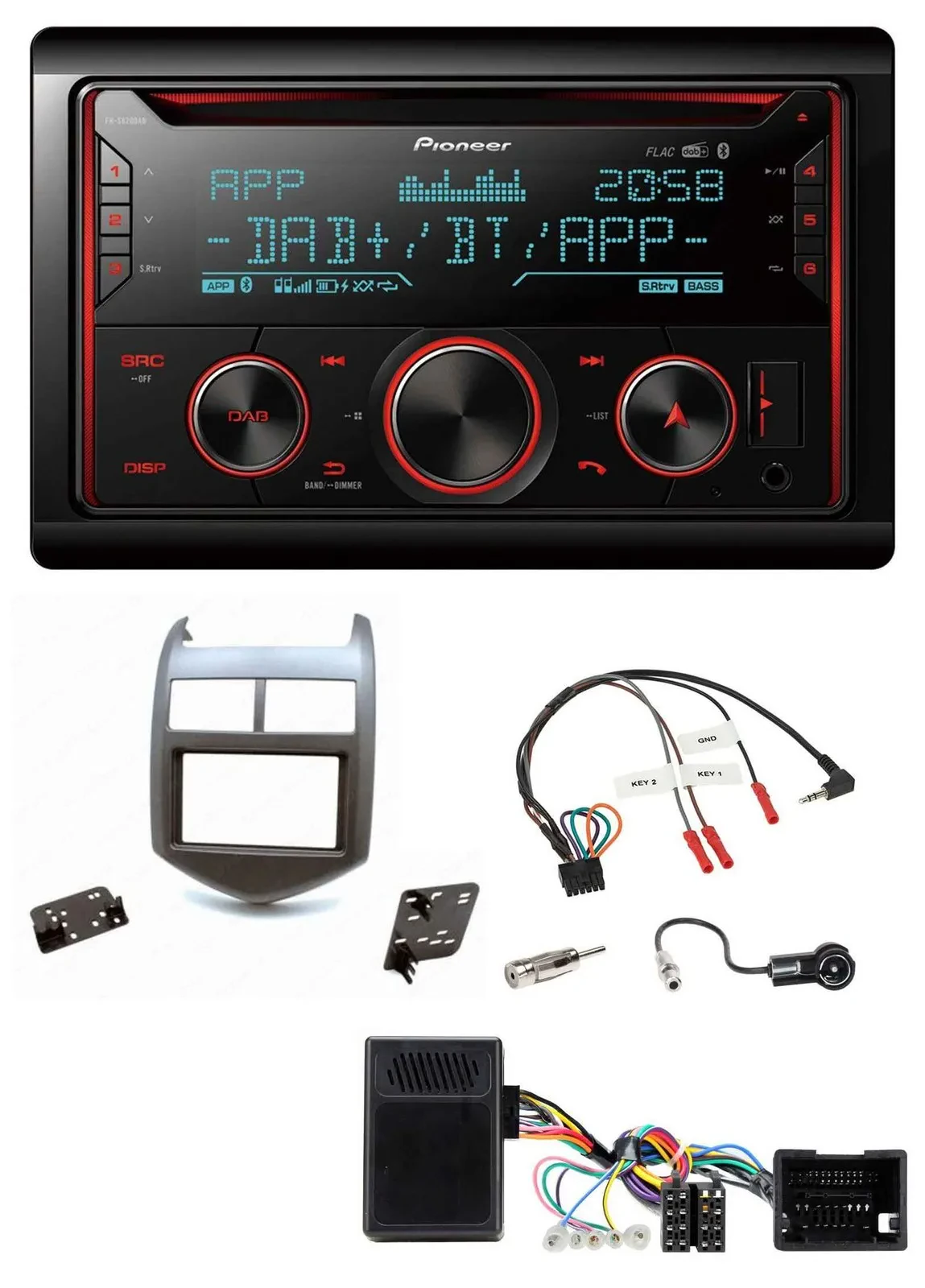 Pioneer 2DIN DAB Lenkrad Bluetooth USB CD Autoradio für Chevrolet Aveo ab 11 dun