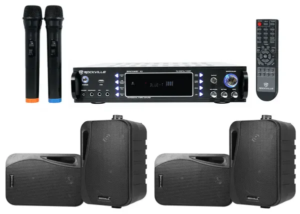 Rockville Hybrid Bluetooth Karaoke Home Theater System+(4) 4" Speakers+(2) Mics