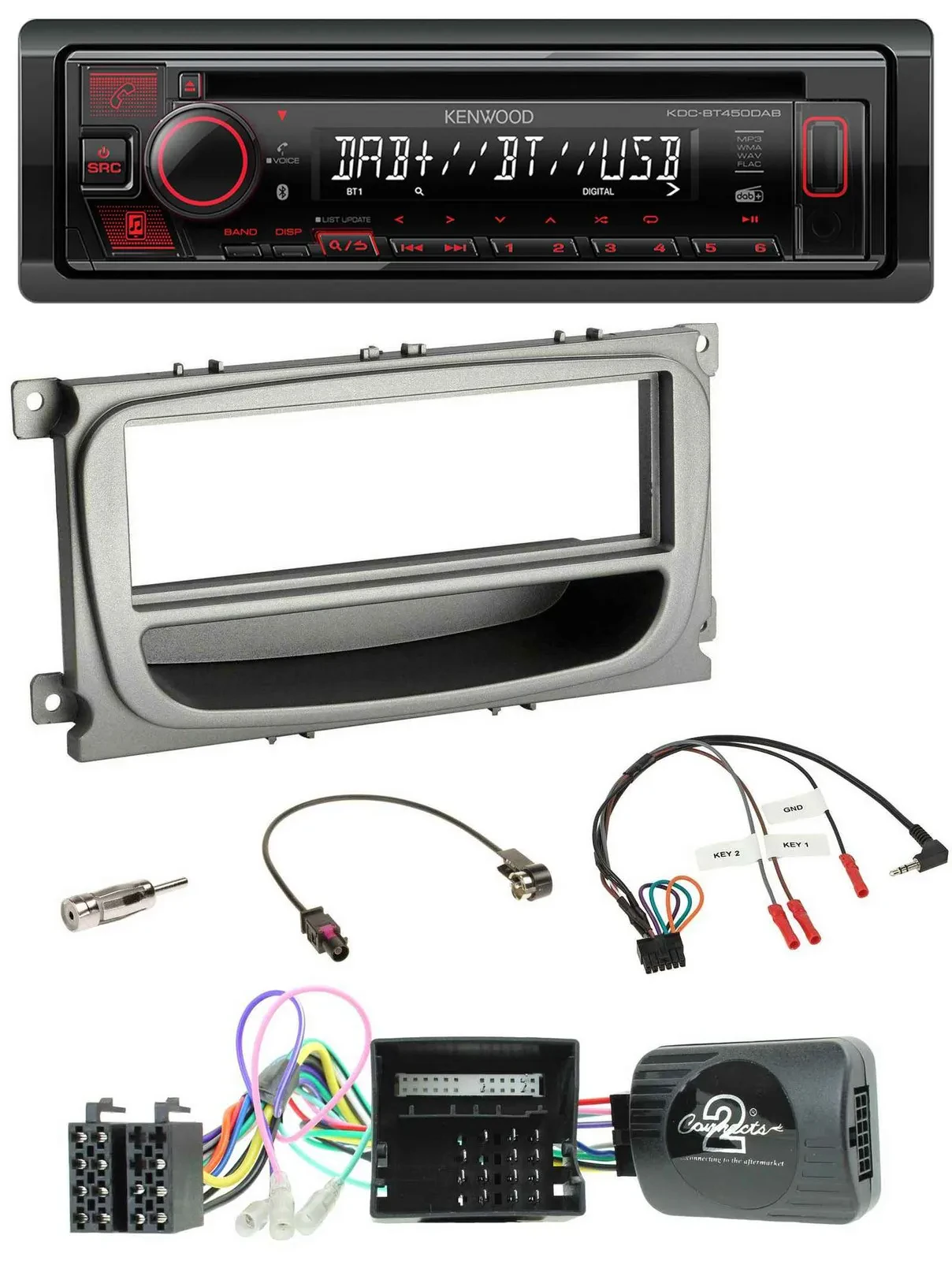 Автомагнитола Kenwood CD USB Bluetooth DAB для Ford S-Max/Mondeo (2007–2014), CAN