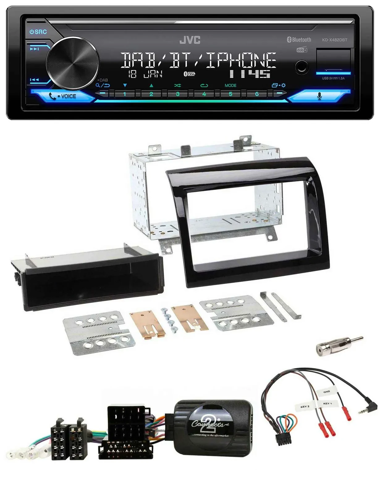 Автомагнитола JVC Bluetooth DAB USB для Fiat Ducato (2012–2015) черный глянец