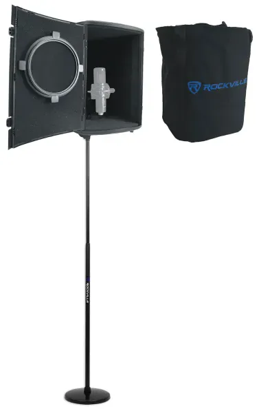 Rockville ISOBOX Recording Microphone Sound Isolation Box+Stand w/ Hand Clutch