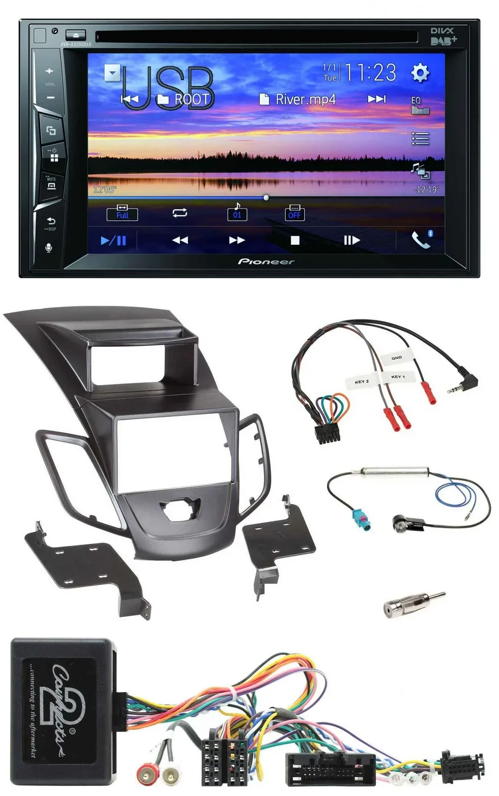 Pioneer Bluetooth 2DIN USB DVD DAB Lenkrad Autoradio für Ford Fiesta 10-13 Displ