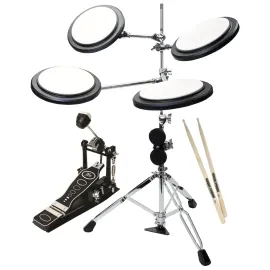 Fame Schlagzeug Übungsset - Practice Pad, Fußmaschine, Drumsticks, Zubehör