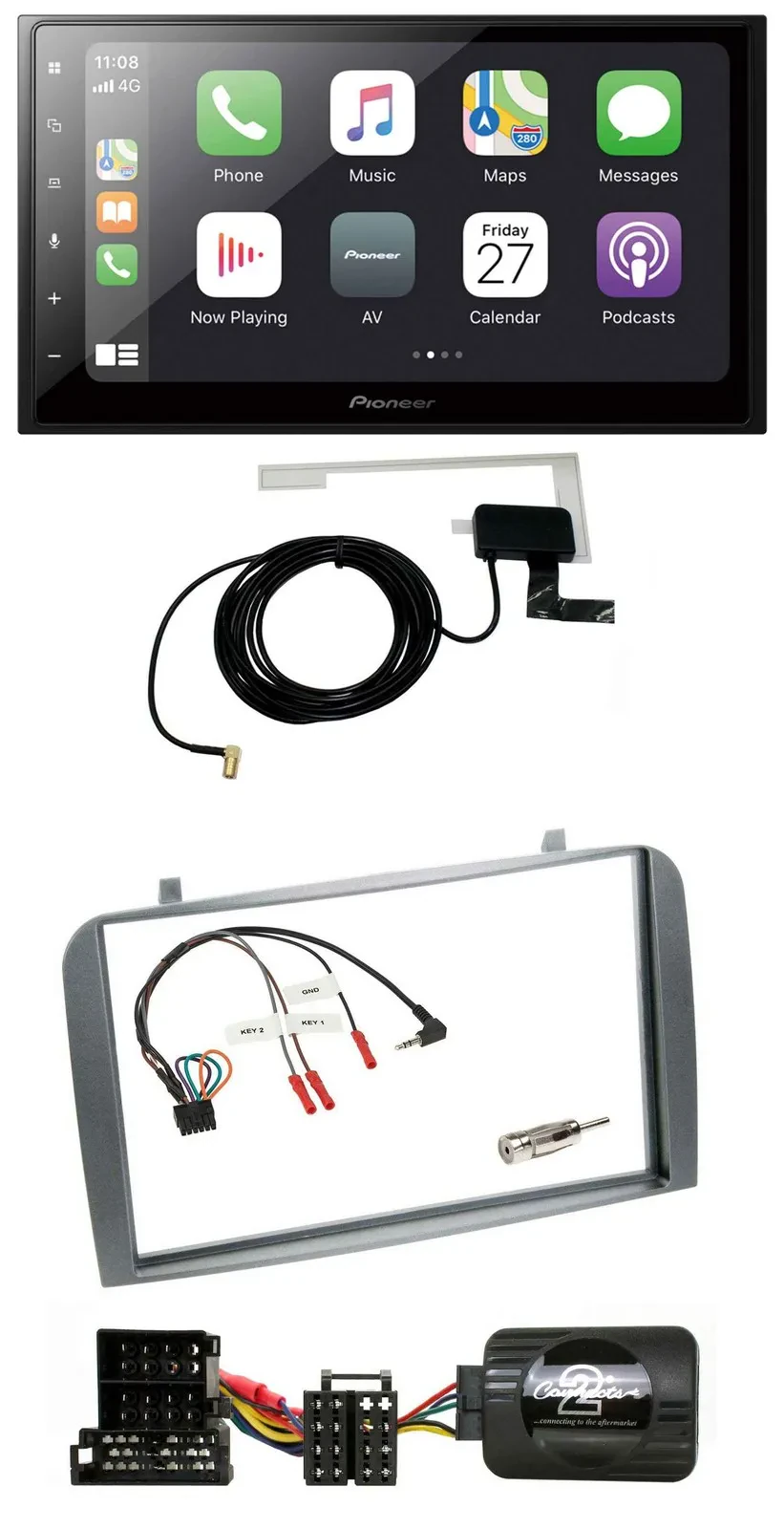 Автомагнитола Pioneer 2DIN, USB, Bluetooth, DAB, совместима с кнопками на руле, для Alfa Romeo GT/147 (2000–2008)