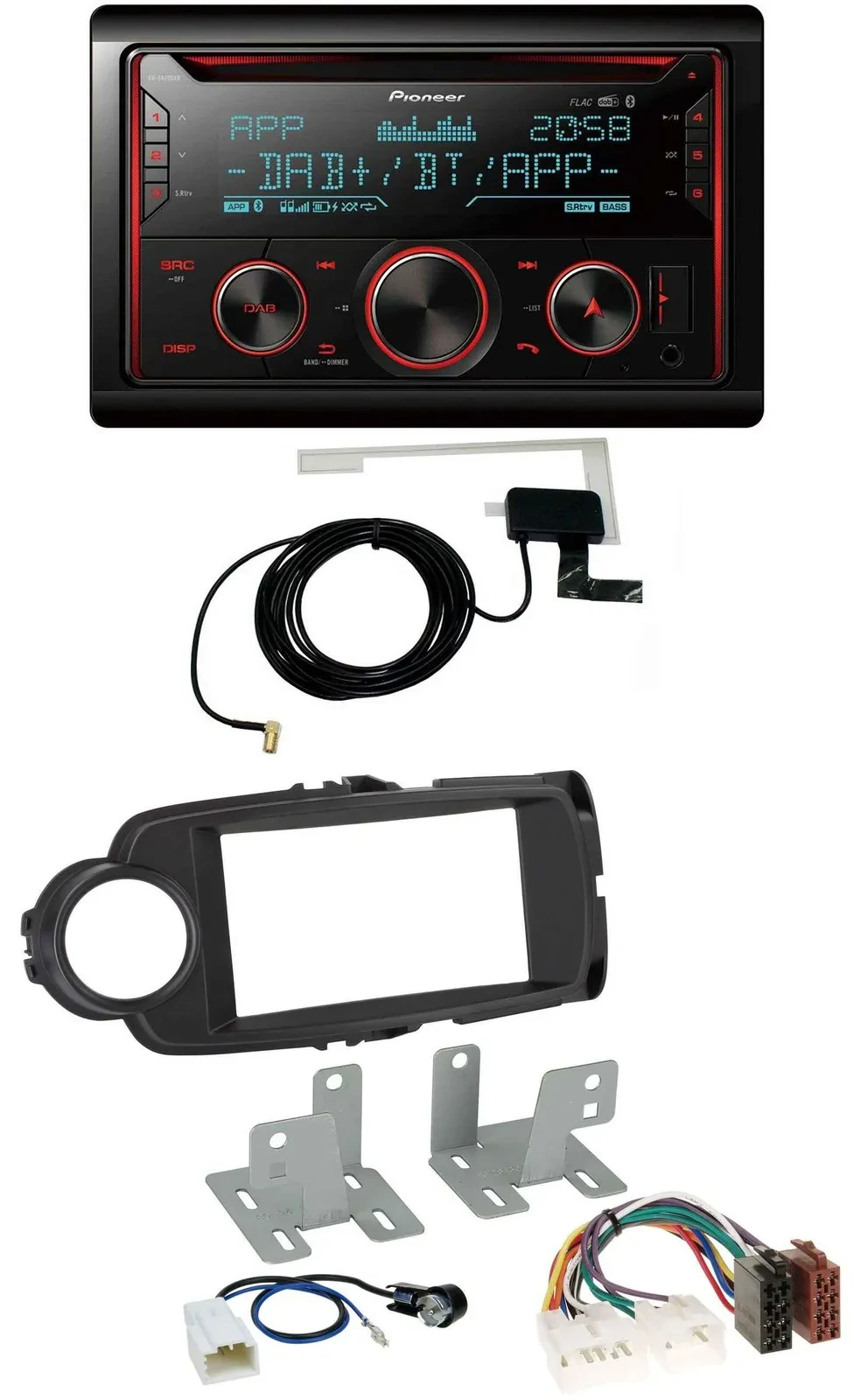 Автомагнитола Pioneer 2-DIN CD USB Bluetooth DAB для Toyota Yaris (2011–2020), черная
