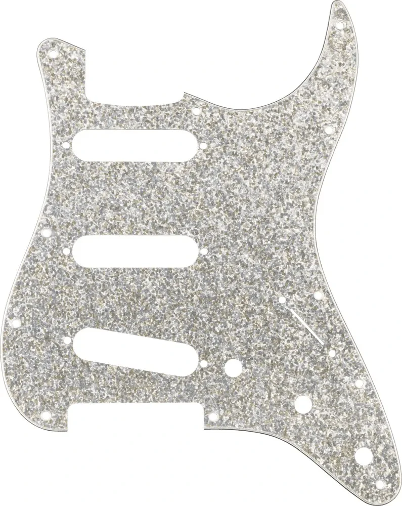 Genuine Fender Strat Hybrid Glass/Glitter S/S/S Pickguard, Silver Sparkle