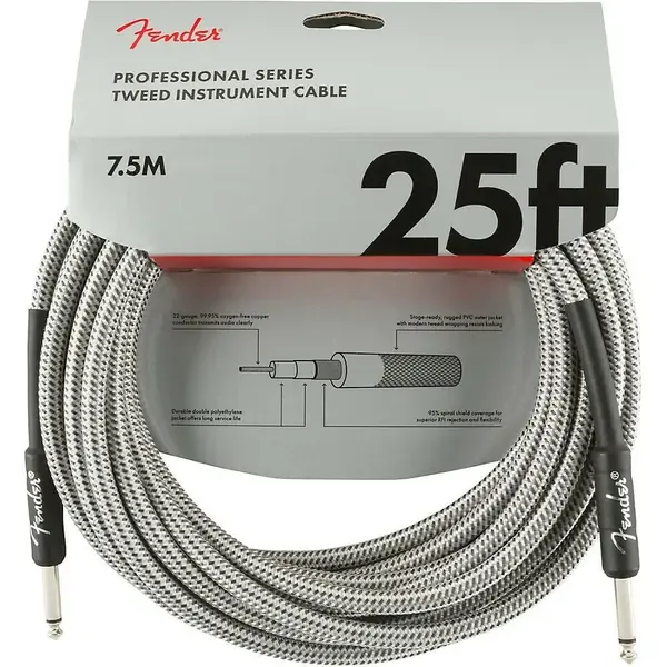 Инструментальный кабель Fender Professional Series Straight to Straight Instrument Cable 25 ft. White Tweed