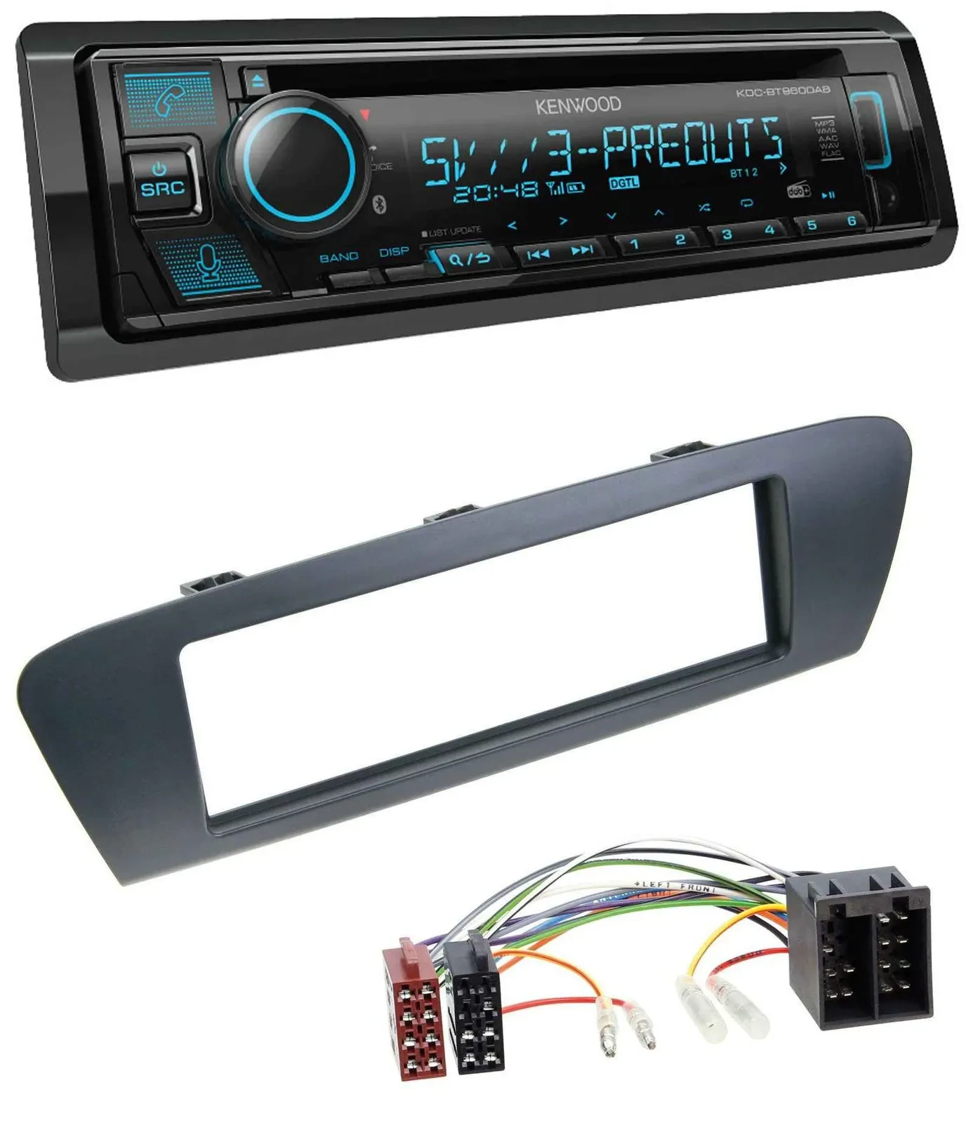 Kenwood Bluetooth USB CD MP3 DAB Autoradio für Renault Scenic (ab 09) - grau