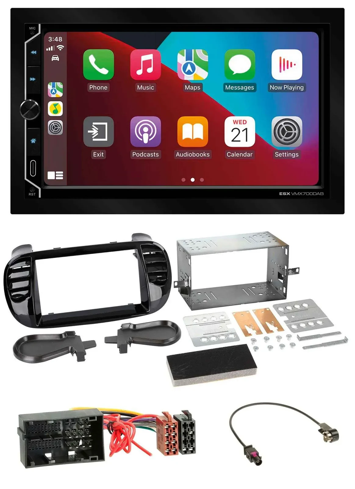 ESX 2DIN DAB USB MP3 Bluetooth Autoradio für Fiat 500 (ab 12) schwarz