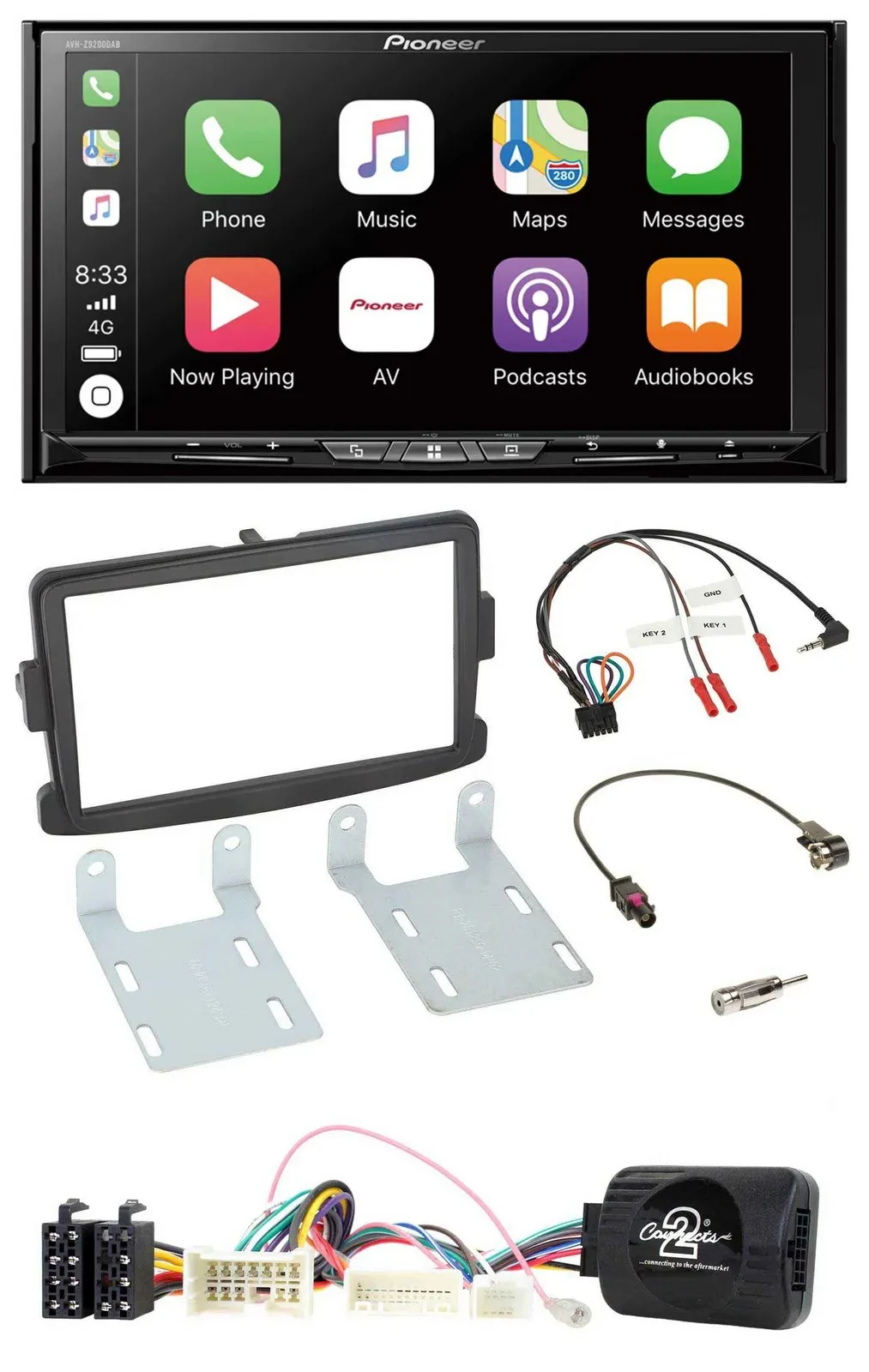 Pioneer 2DIN Lenkrad USB DAB DVD Bluetooth Autoradio für Dacia ab 2012 schwarz
