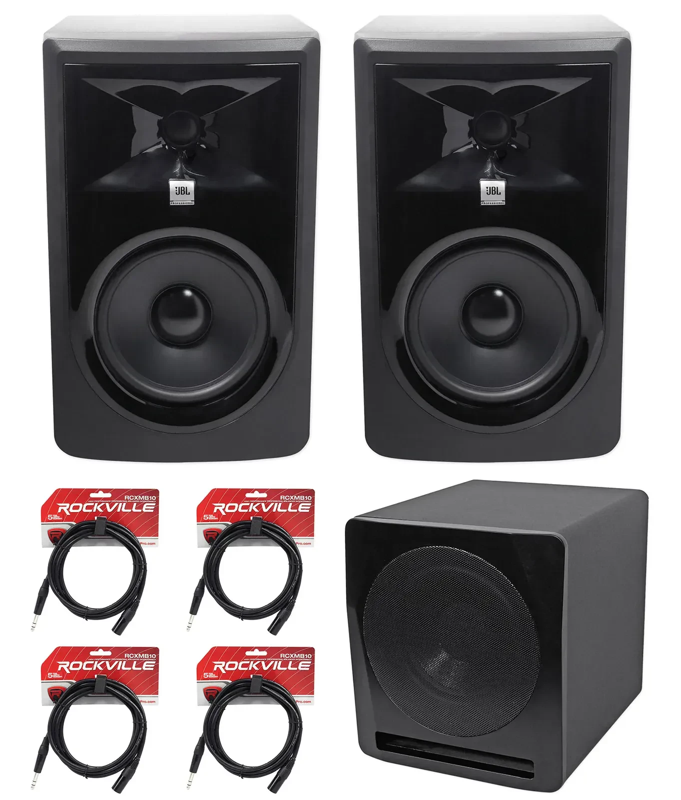 (2) JBL 306P MkII 6" 2-Way Powered Studio Monitors Speakers+10" Active Subwoofer