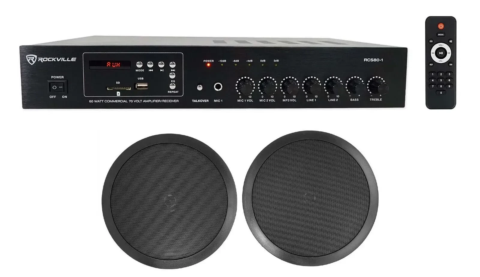 Потолочная акустика Rockville RCS80-1+CC80T Black с усилителем (пара)