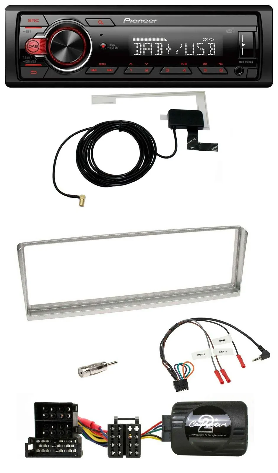 Автомагнитола для автомобиля Alfa Romeo 156 (2002–2003) Pioneer 1DIN MP3 DAB USB серебристая с поддержкой управления на руле