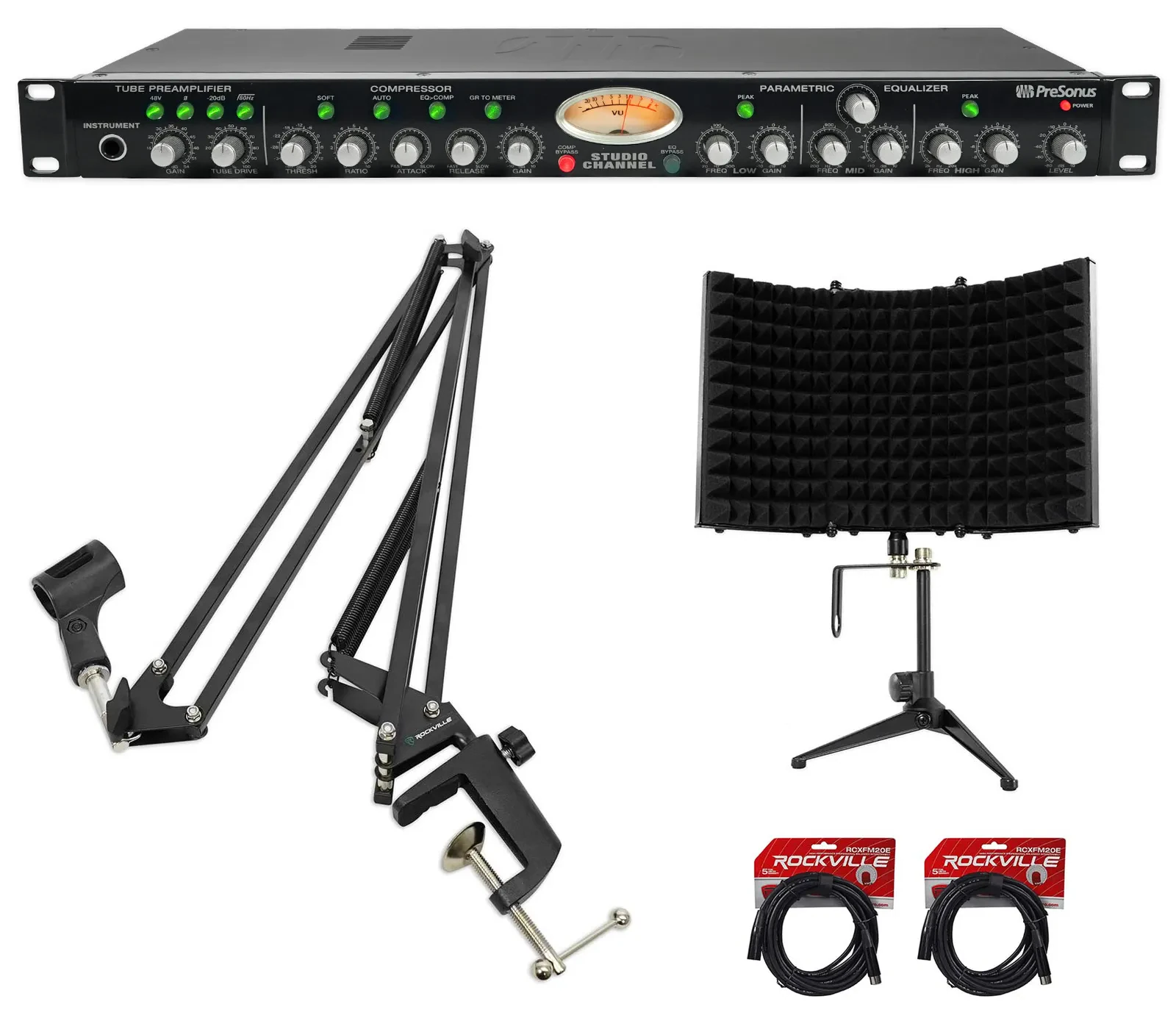 Микрофонный предусилитель PreSonus Studio Channel ламповый (набор) с boom arm, отражающим экраном и кабелями
