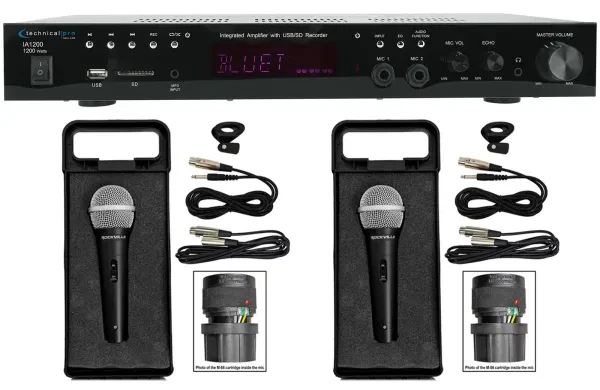 Technical Pro IA1200 Pro Integrated Amplifier USB/SD/AUX/RCA + (2) Microphones