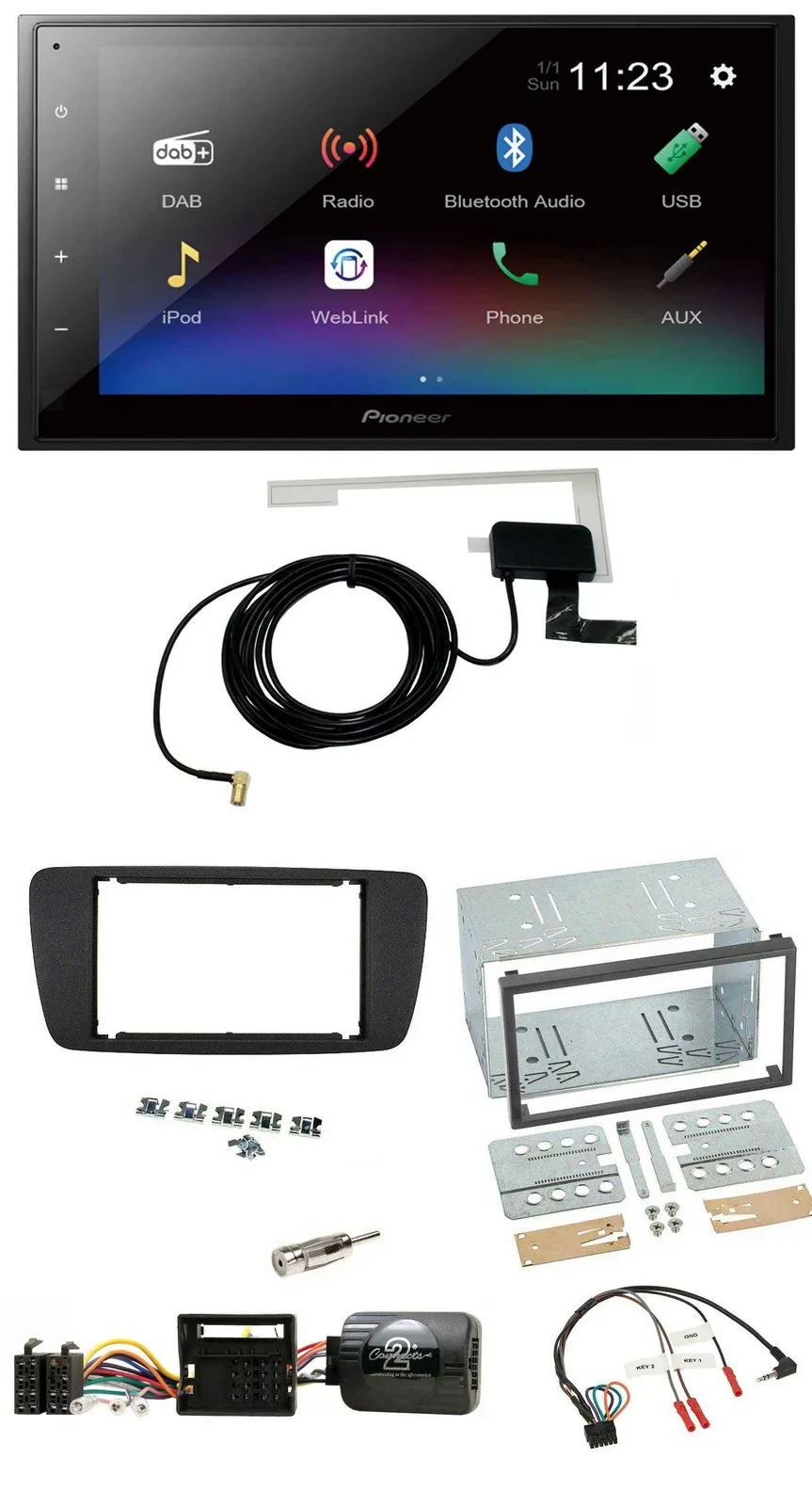 Pioneer DAB Lenkrad Bluetooth 2DIN USB Autoradio für Seat Ibiza ab 08 nitschwarz