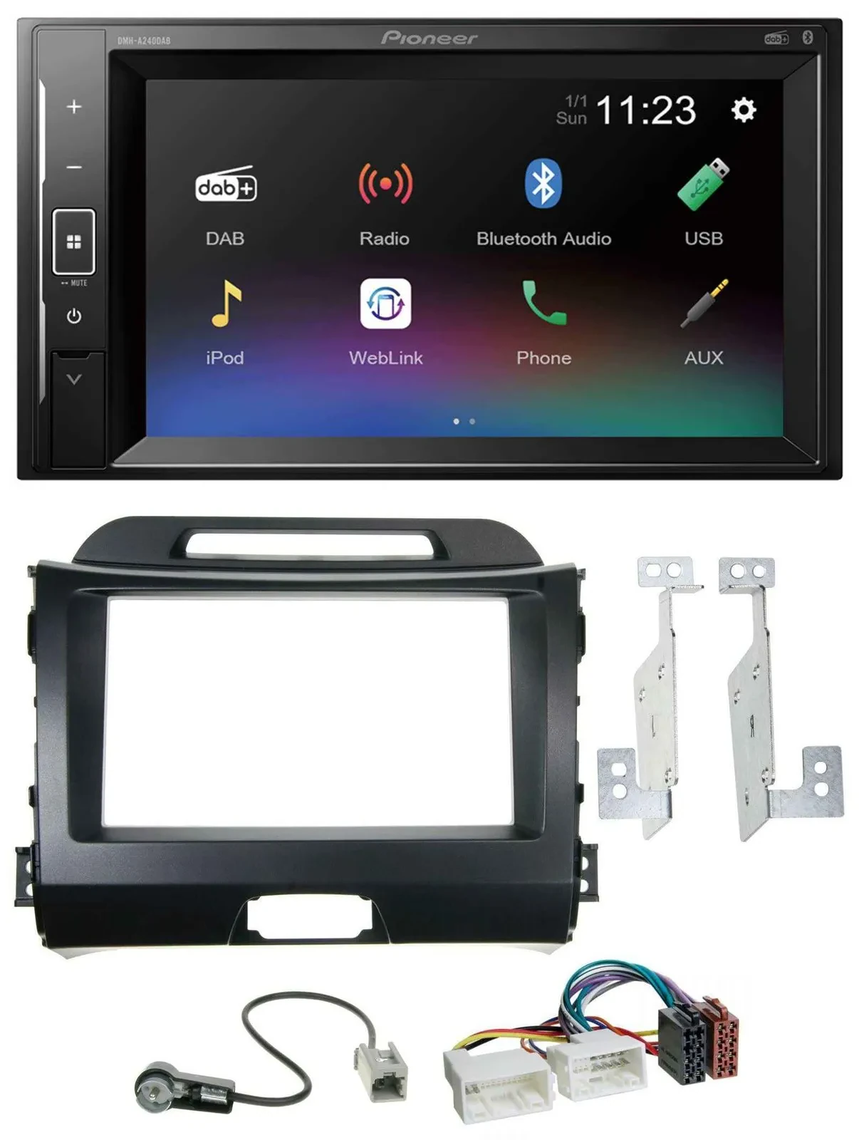 Автомагнитола Pioneer 2DIN DAB, Bluetooth, USB, MP3 для Kia Sportage 3 (2010–2015), черный