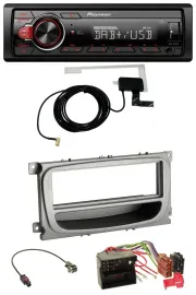 Автомагнитола Pioneer 1DIN DAB, USB, AUX, для Ford Mondeo/S-Max (2007–2014), серебристая, с карманом