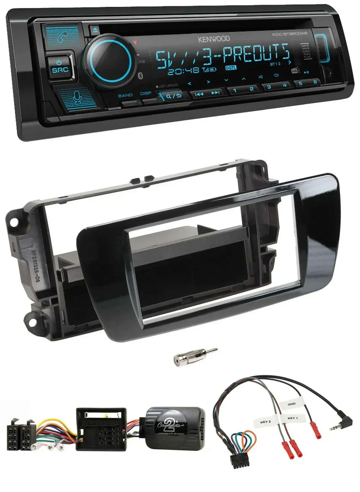 Автомагнитола Kenwood Bluetooth USB CD DAB для Seat Ibiza, черный глянец