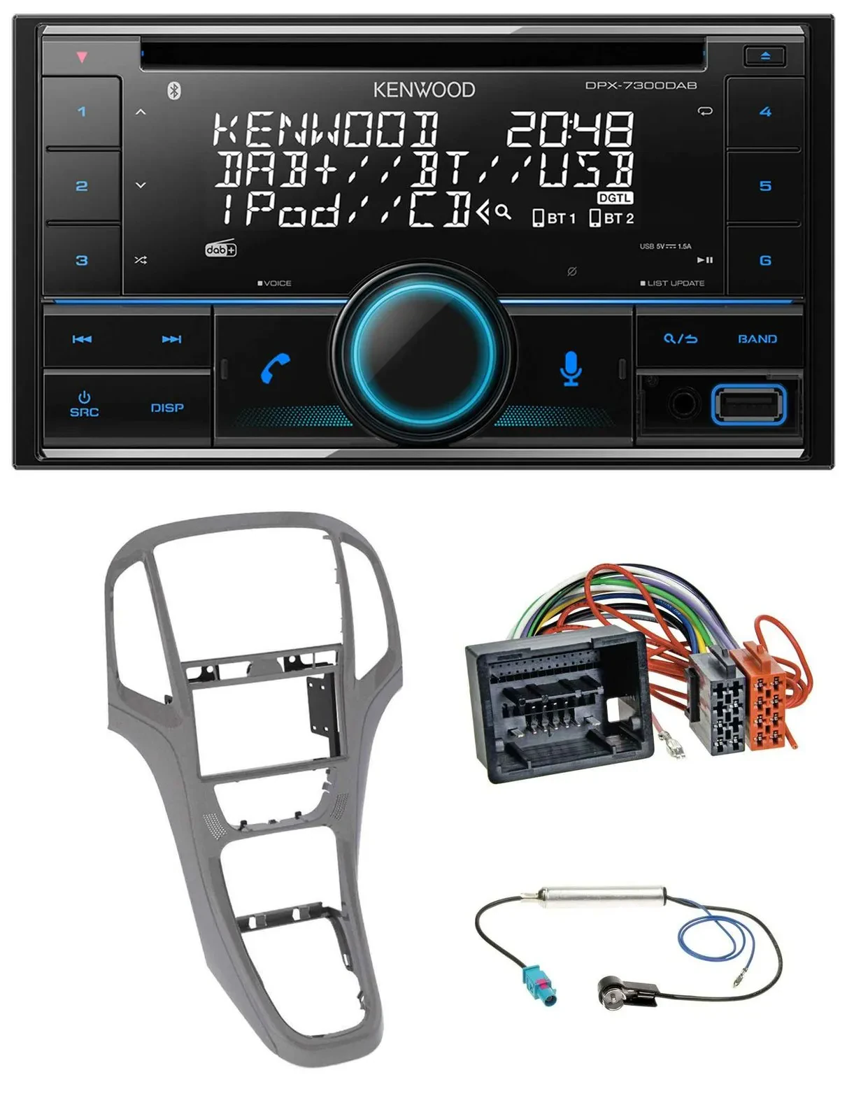 Kenwood CD 2DIN DAB USB MP3 Bluetooth Autoradio für Opel Astra J ab 09 Titangrau