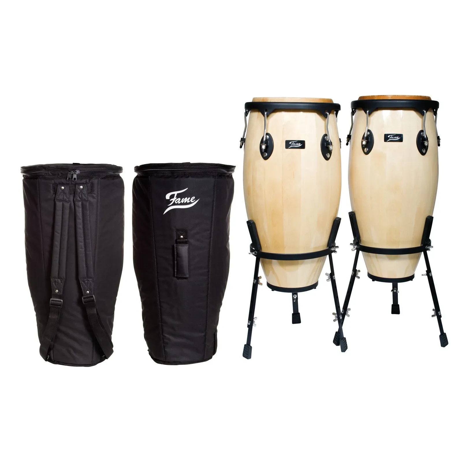 Конги Fame Audio (набор, 2 шт.) 11"/12", натуральное дерево, чёрная фурнитура, настраиваемые мембраны Nappa