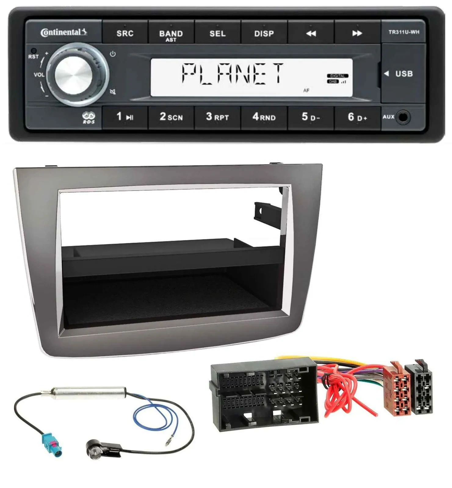 Автомагнитола Continental 1-DIN, USB, MP3, AUX, для Alfa Romeo Mito (с 2014, 955), серебристая