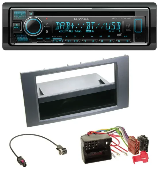 Kenwood MP3 Bluetooth DAB USB CD Autoradio für Ford Fiesta Focus 04-08 anthrazit