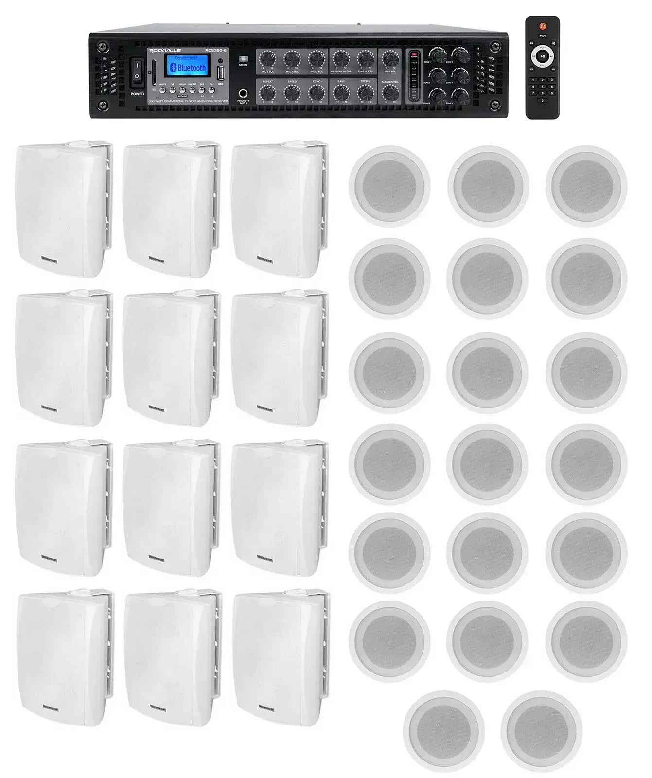 Трансляционный усилитель Rockville RCS350-6+(12) WET-5W+(5) CCL5T WHITE с комплектом акустики