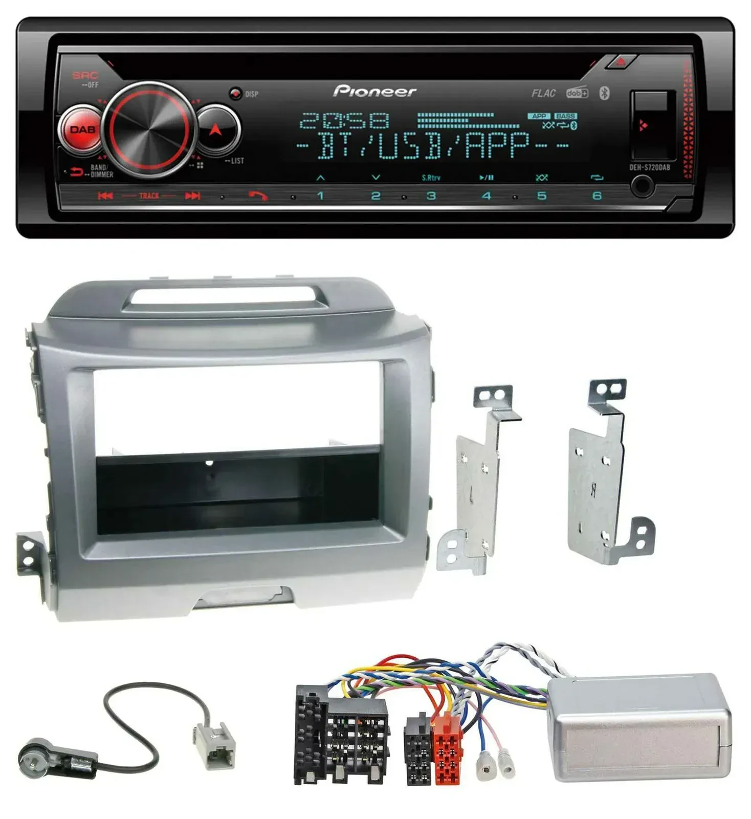 Автомагнитола Pioneer DAB, CD, Bluetooth, USB для Kia Sportage 3 (2010–2015), серебристая