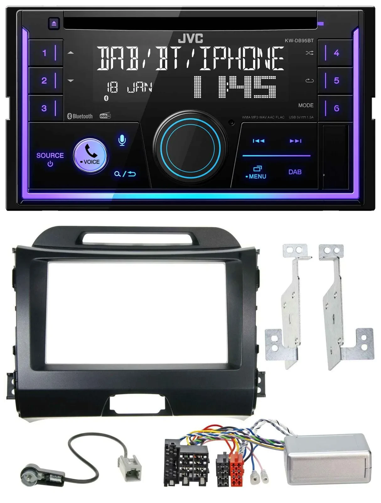 JVC Lenkrad USB 2DIN DAB Bluetooth CD Autoradio für Kia Sportage III 10-15 schwa
