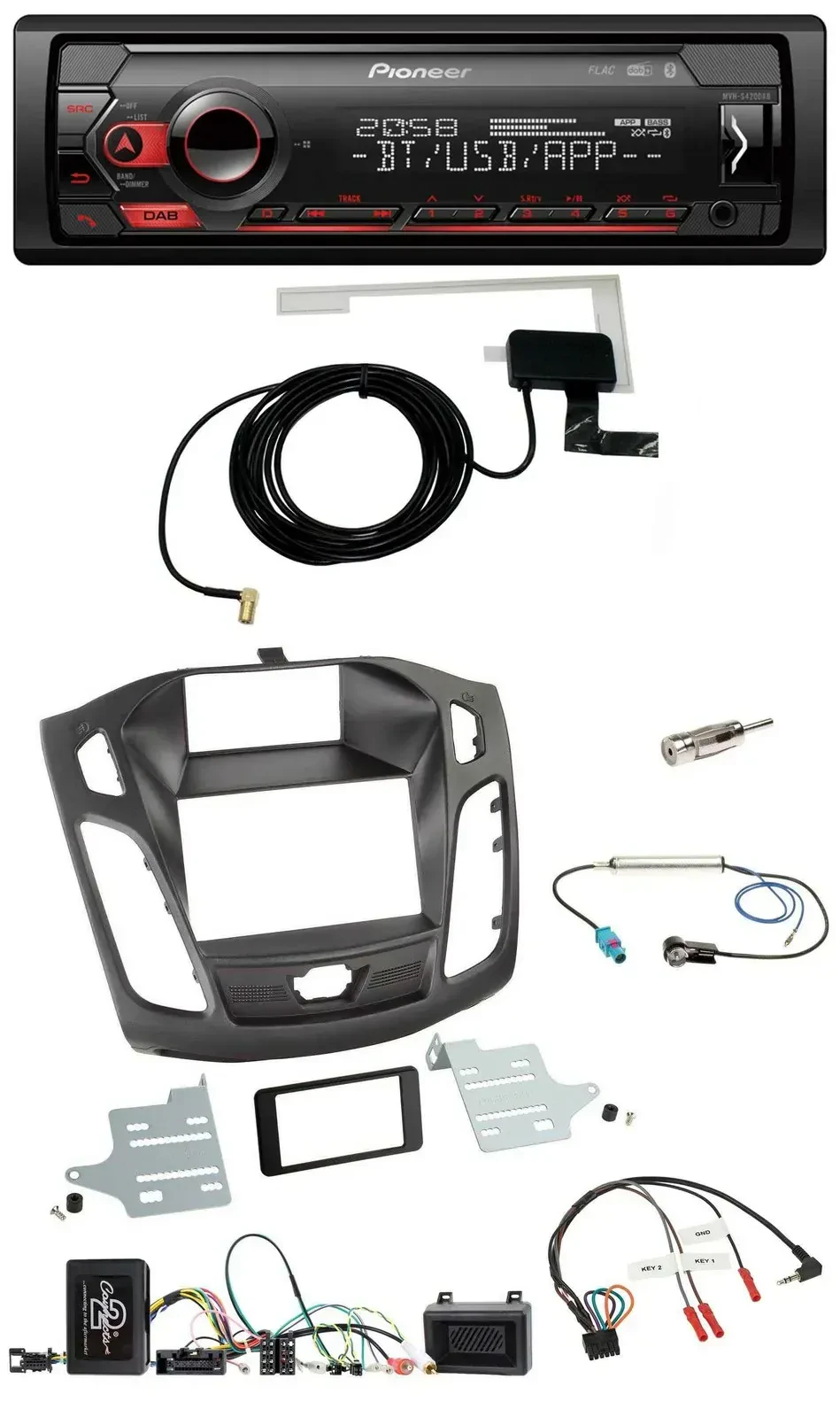 Автомагнитола для Ford Focus Pioneer DAB, USB, Bluetooth, поддержка кнопок на руле (DYB, 2011–2014)